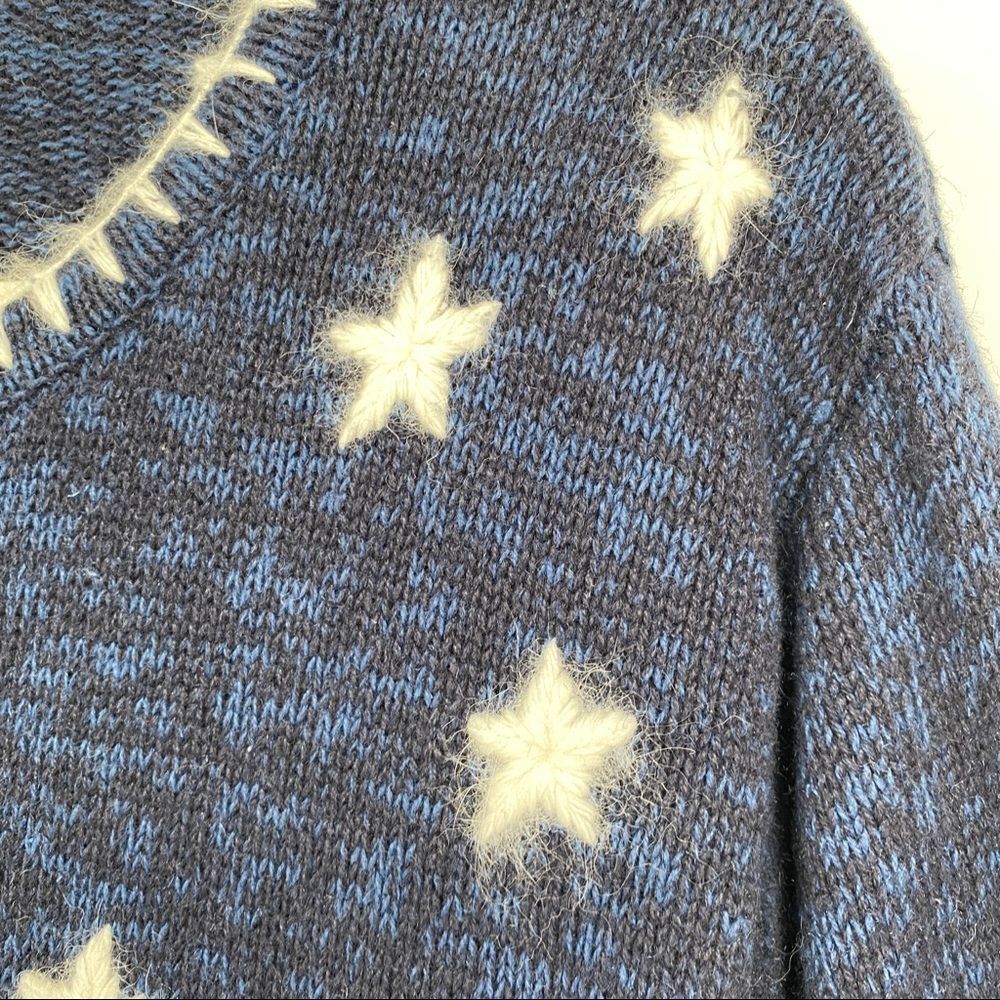 Quacker Factory Snowman Cardigan holiday sweater winter snow blue tassel medium - Picture 3 of 12